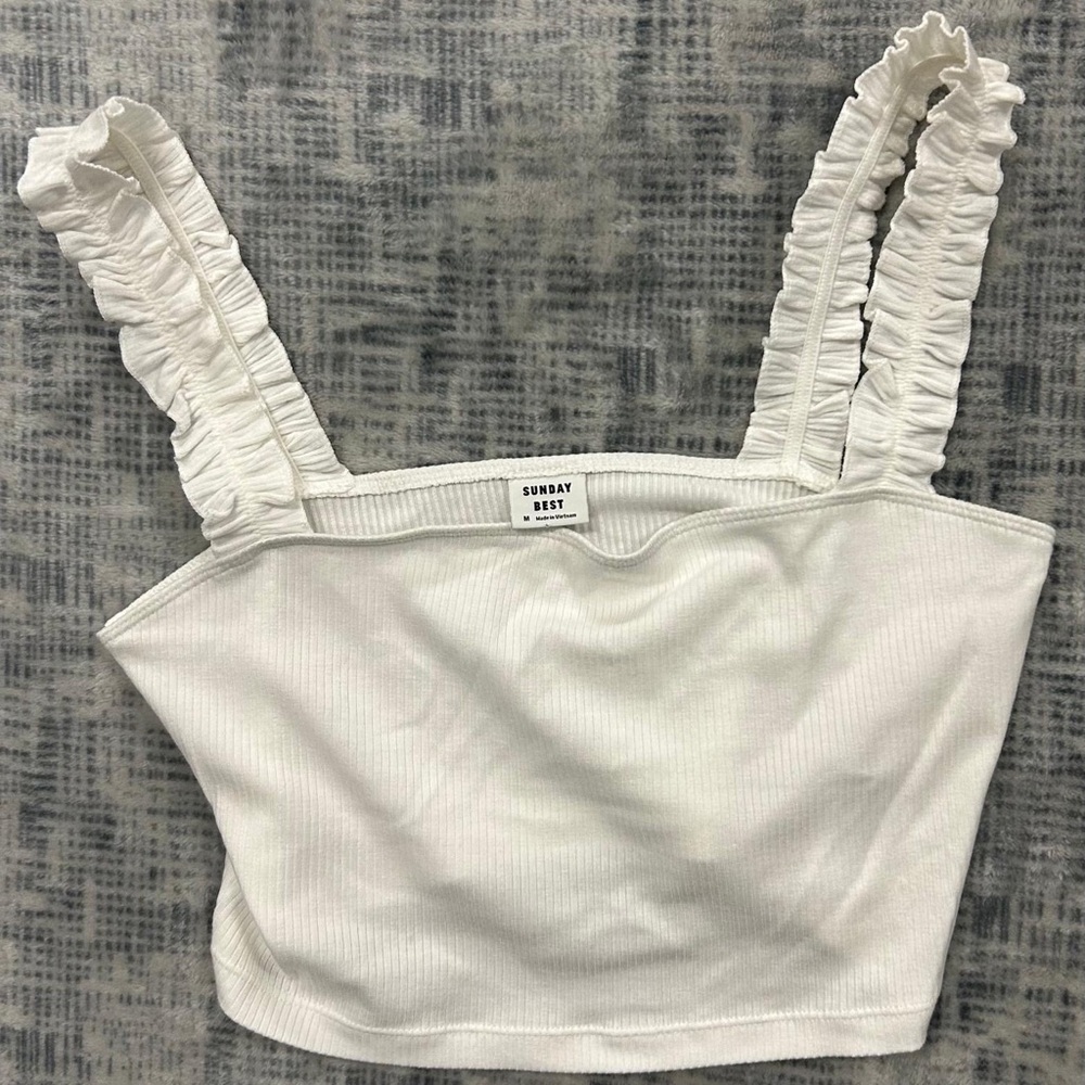Sunday Best Cream Ruffle Strap Crop Top M